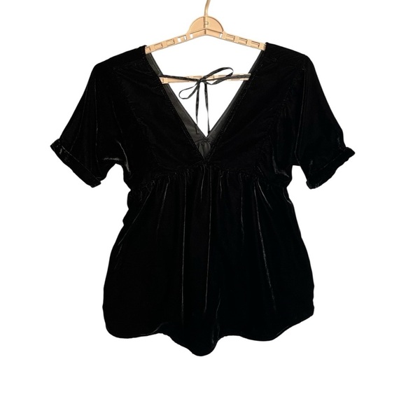 Free People Ivy Velvet Mini Dress Sz XS Babydoll Black Witchy Goth Emo READ - Picture 4 of 14